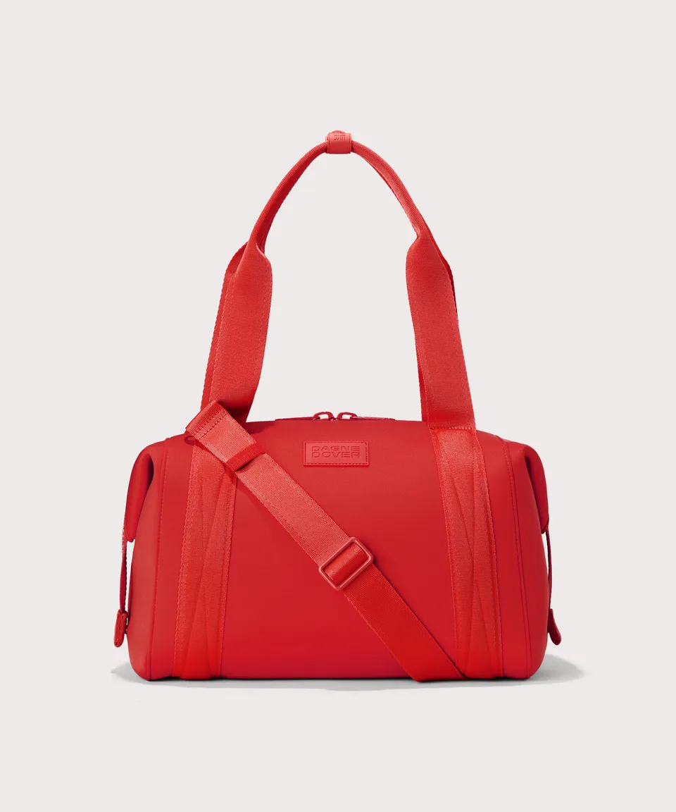 dagne-dover-landon-carryall-medium-in-cherry-neoprene-work-to-workout-duffel-wit image 1