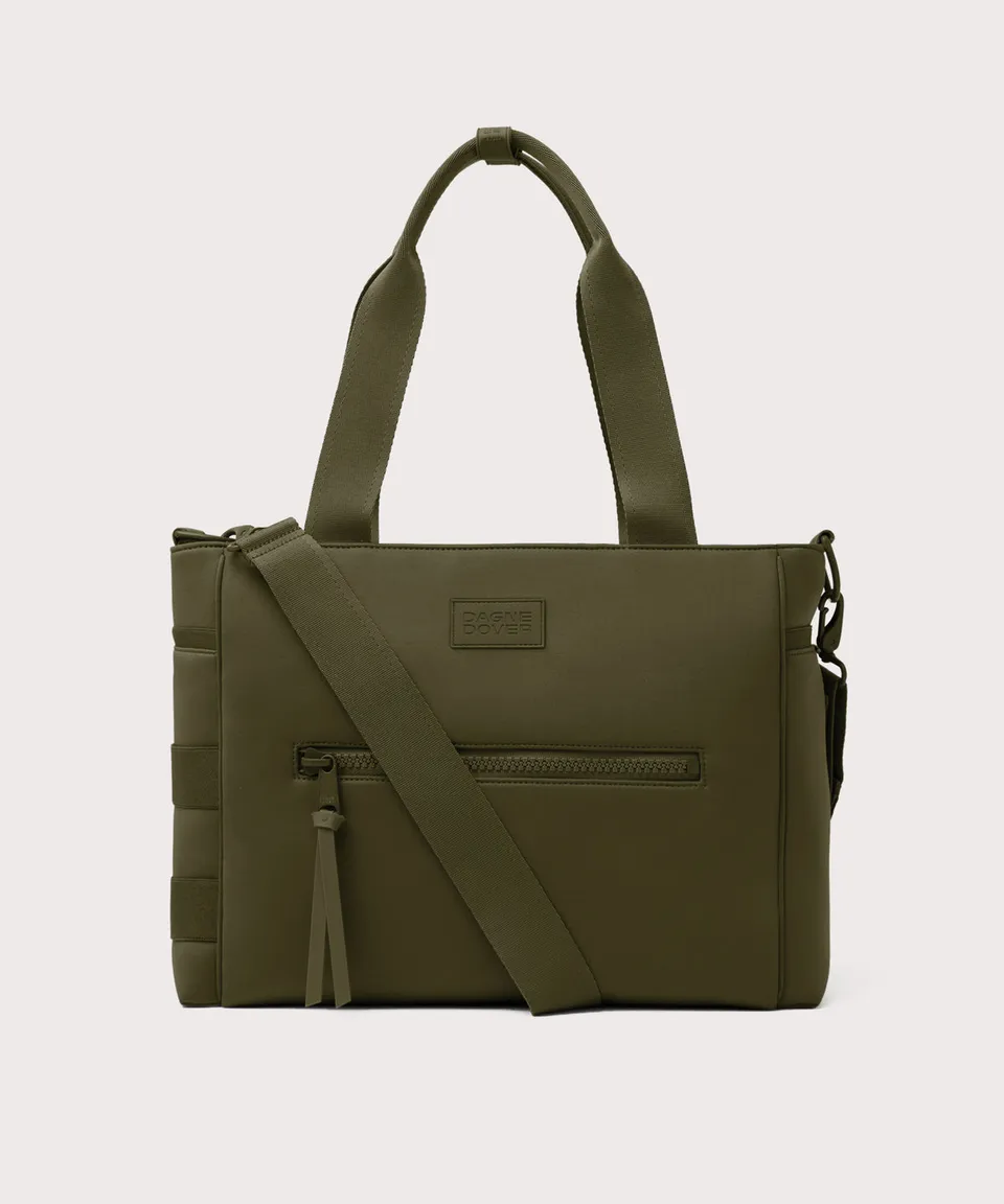 dagne-dover-wade-diaper-tote-in-dark-moss-large-baby-bag-with-multiple-pockets image 1