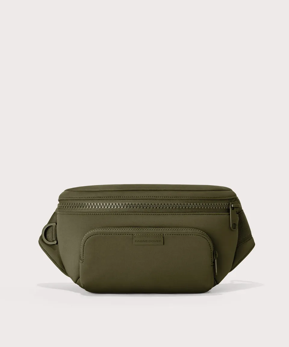 dagne-dover-jax-large-fanny-pack-in-dark-moss-spacious-hands-free-bag-with-table image 1