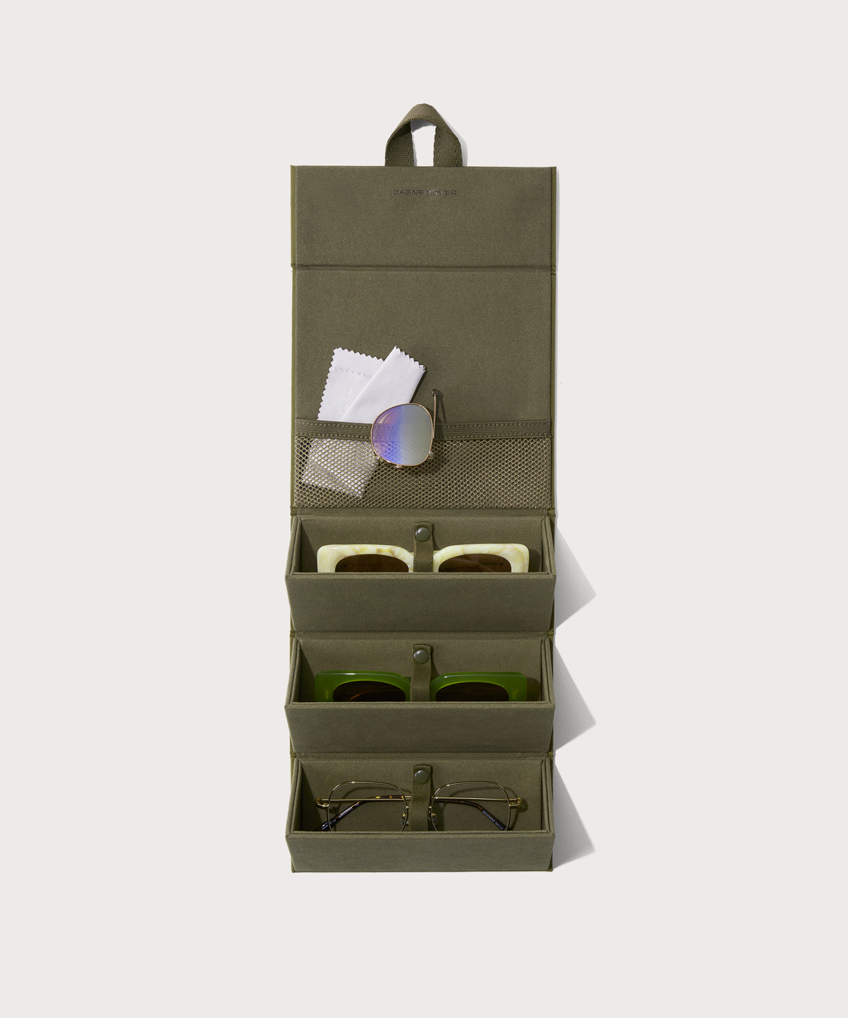 dagne-dover-remi-glasses-case-in-dark-moss-foldable-travel-case-for-up-to-3-pair image 2
