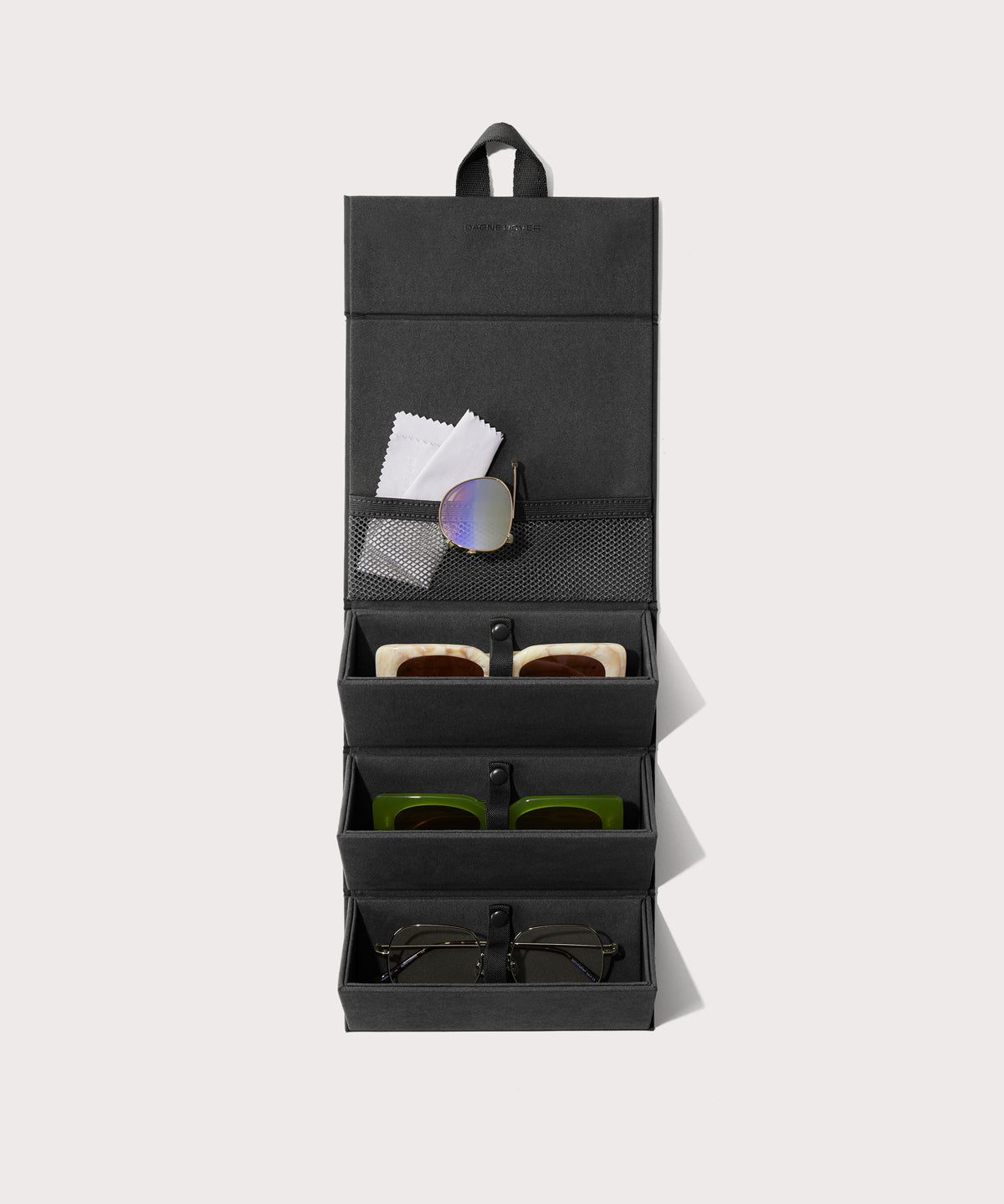 dagne-dover-remi-glasses-case-in-onyx-foldable-travel-sunglasses-holder image 2